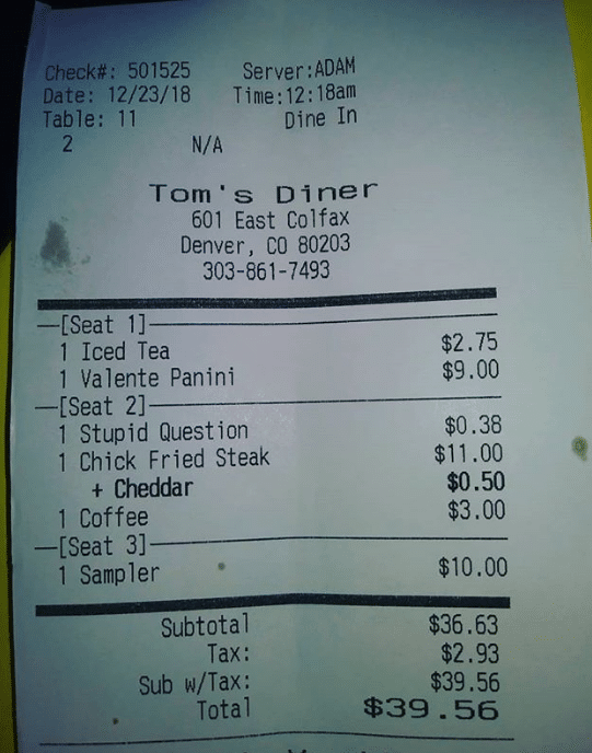 مطعم أمريكي يغرّم الزبائن المتطفلين مقابل أسئلتهم الغبية مطعم أمريكي يغرّم الزبائن المتطفلين مقابل أسئلتهم الغبية