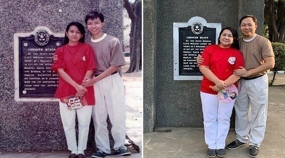 يساعد والديه على إعادة صورة التقطت قبل 28 عاماً يساعد والديه على إعادة صورة التقطت قبل 28 عاماً